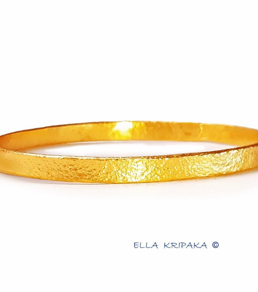 Custom Solid 22k 92.5% Gold 15g/size 7in, Hammered Ancient Rome Bracelet Durable Bangle, Wide 4.5mm Thickness 1mm, For 2 Discount