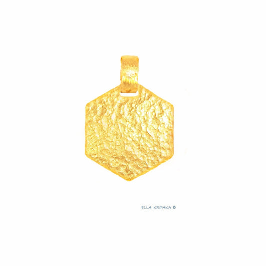Hammered 24k 9999 Gold 5g &7.5g Hexagon Pendant Custom 22k