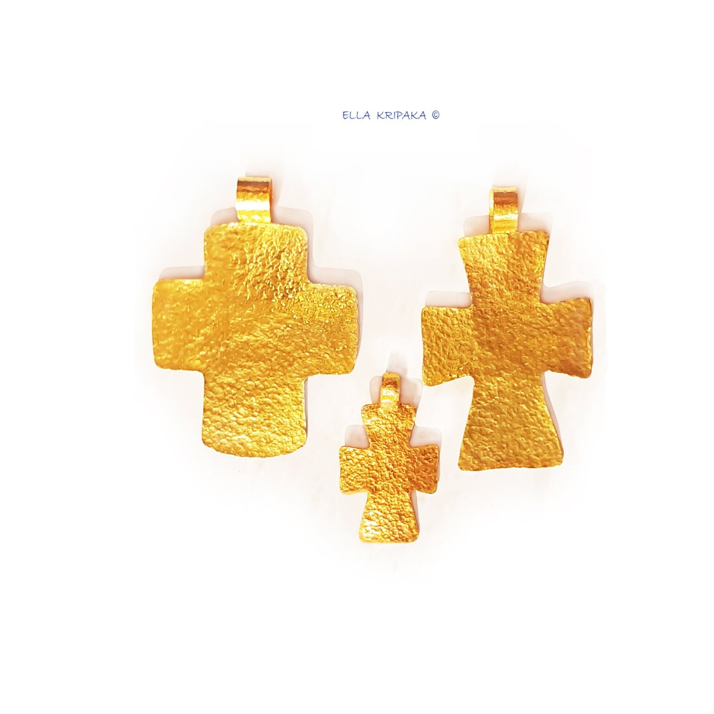 Custom Solid 24k 9999 Gold 9.5g and 32g Hammered Cross Byzantine Empire Pendant Durable Length 35mm and 60mm