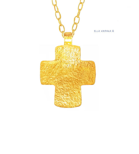 Hammered 24k 9999 Gold 11g &36g Byzantine Cross Pendant Can 22k