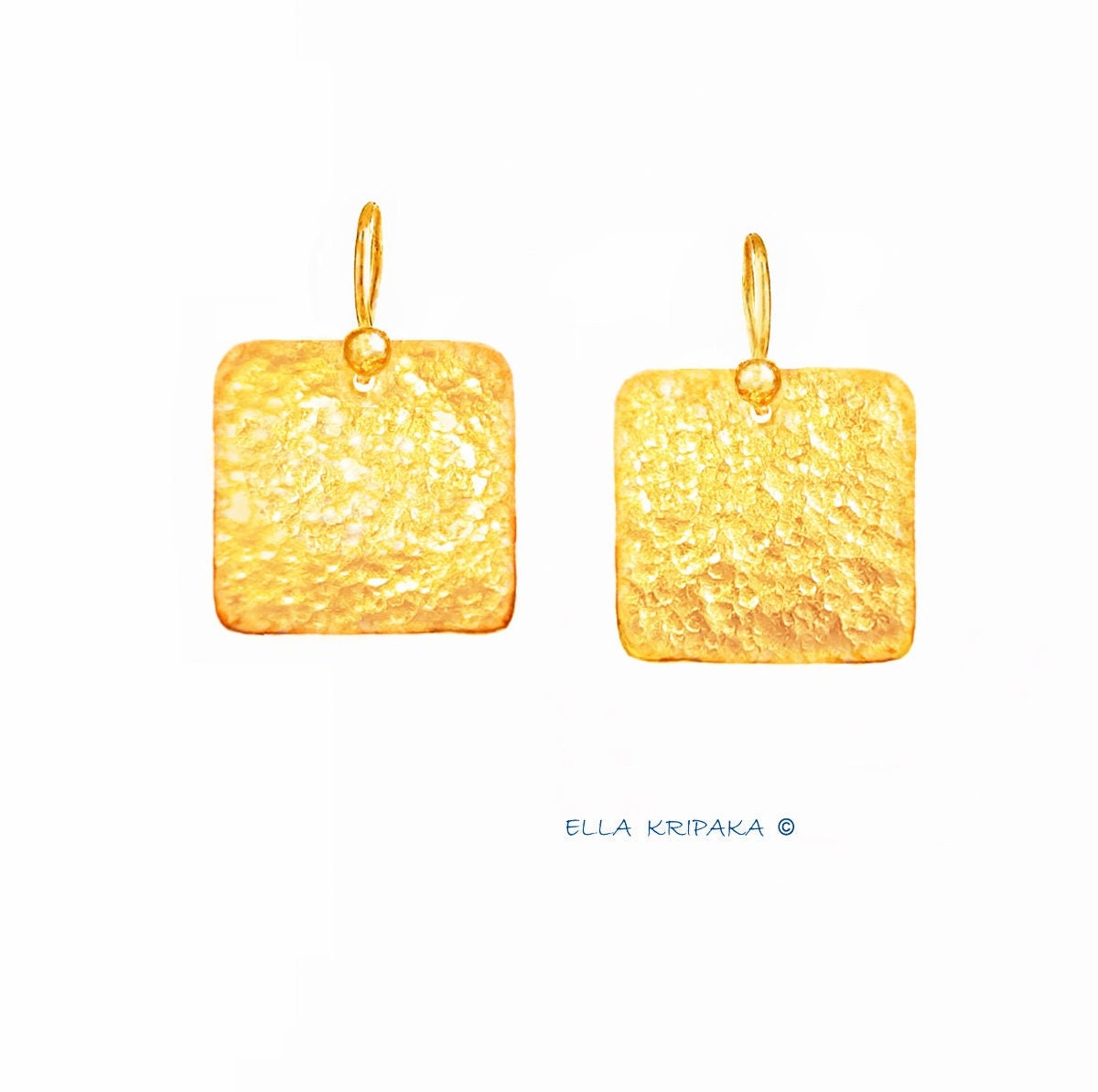 Custom 24k 9999 Gold 11.5g & 19g Hammered Square Thick Earrings 25mm & 30mm Can Be 22k Gold
