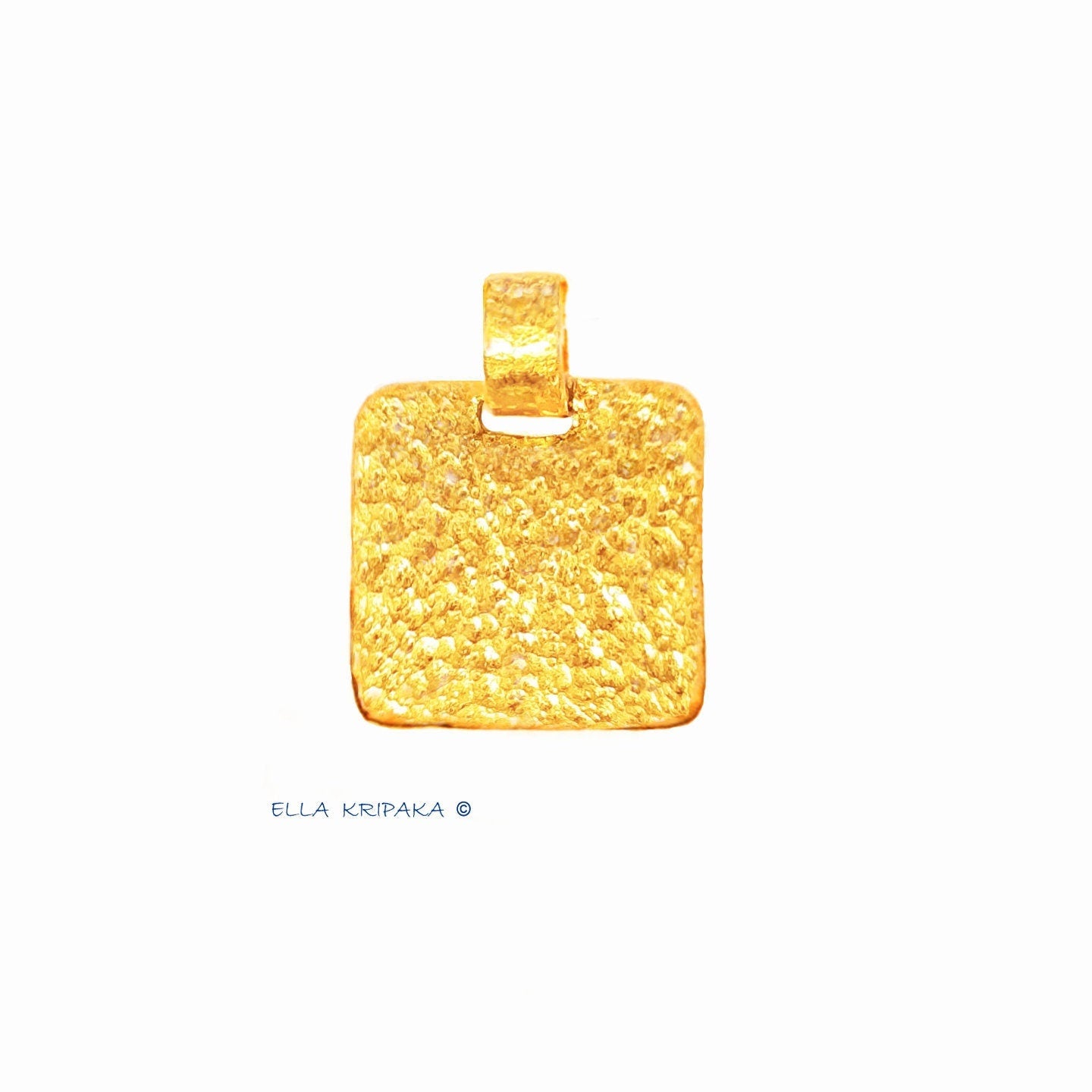 Custom Solid 24k 9999 Gold 6g and 9.5 Hammered Square Pendant Durable Length 25mm and 30mm