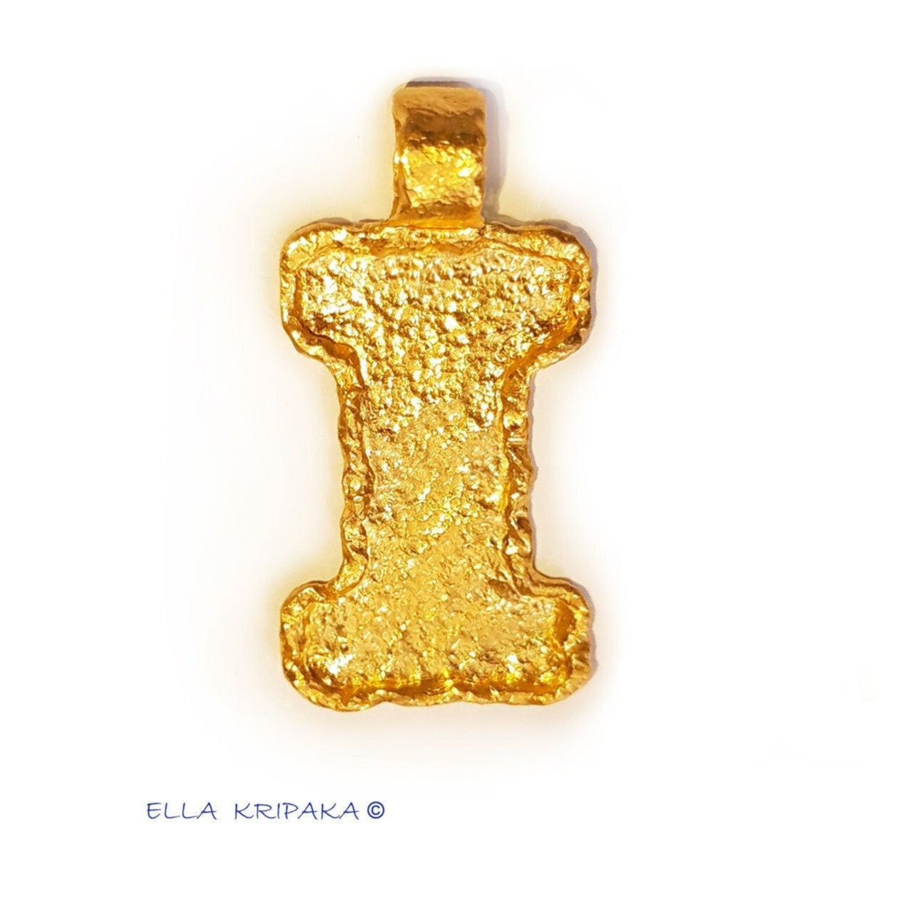 Custom Solid 24k 9999 Gold 7g and 19g, Hammered Organic Uneven Borders Hammered Monogram Letter I Pendant Durable, Length 35mm and 56mm, Make Your Initial