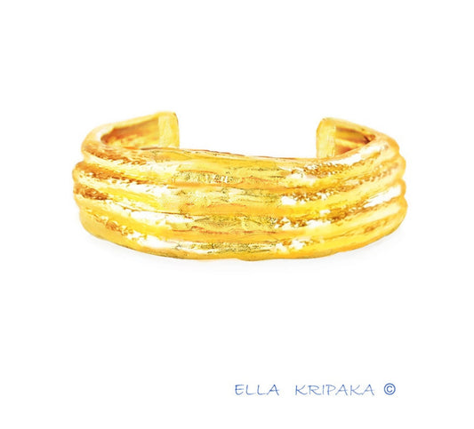 Hammered 24k 9999 Gold 90g Organic Convex Cuff Bracelet 25mm Can 22k