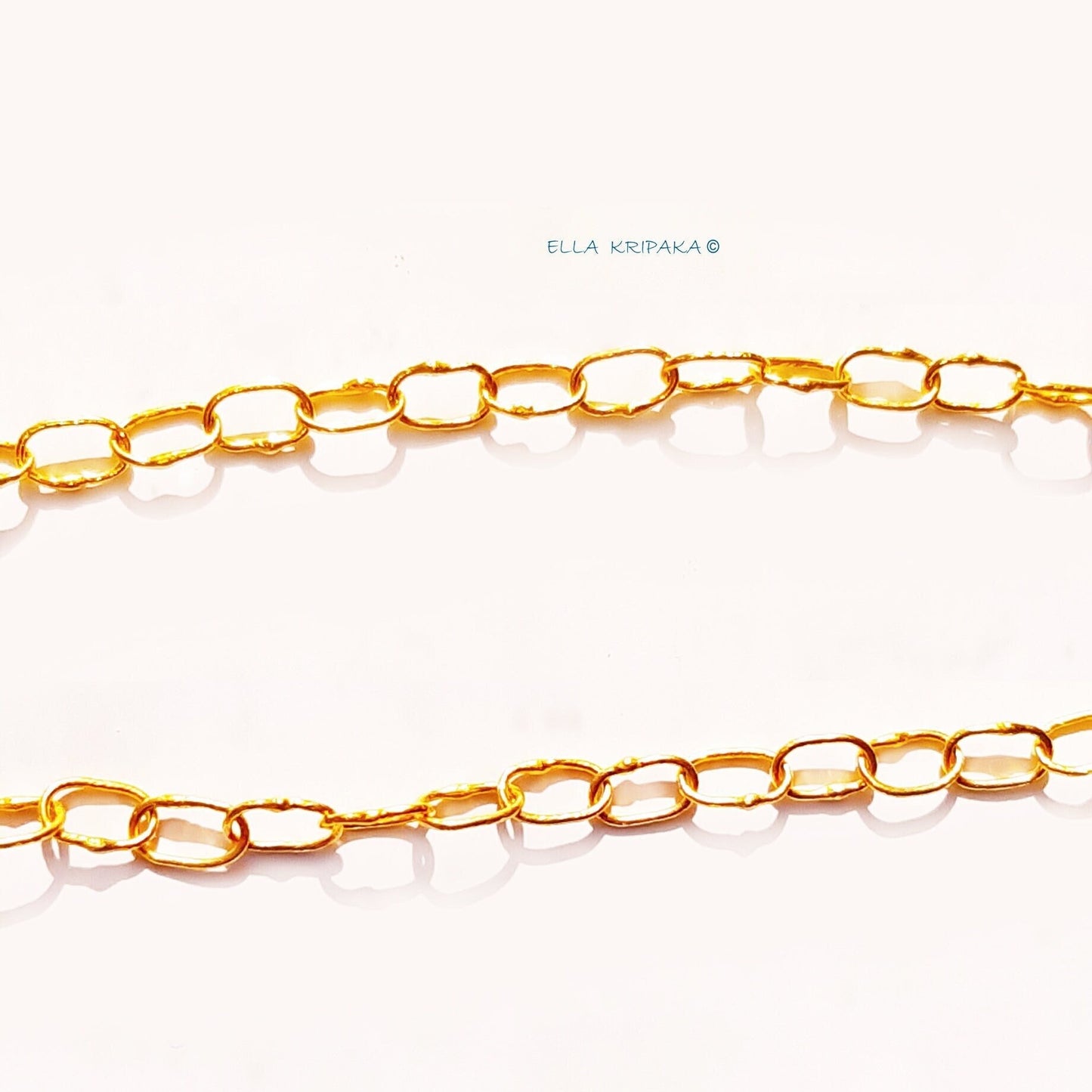 PRIVATE FOR R. Custom Solid 22k 92.5% Gold 43.4g Hammered Chain Necklace Durable, Link 7.6mm, Length 79cm 31in Thick Parts On Links
