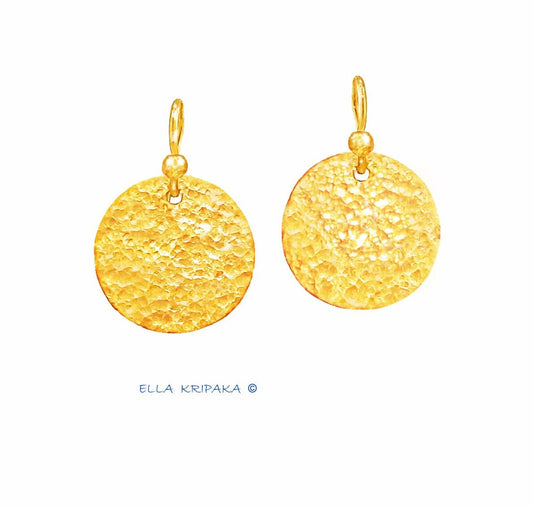 Hammered 24k 9999 Gold 10g &16g Disk Thick Earrings Custom 22k