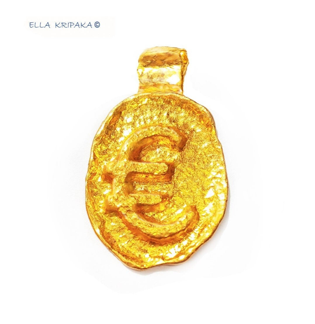 Custom 24k 9999 Gold 9g & 25g Organic Hammered Pendant Lucky Sign Money Euro 35mm & 56mm Can Be 22k Goldw