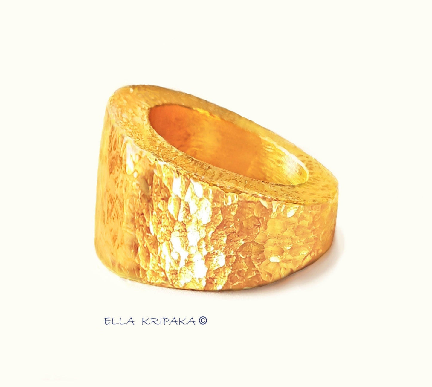 Custom Solid 24k 9999 Gold 50g size 6US Hammered Ancient Rome Signet Ring 15mm Thick