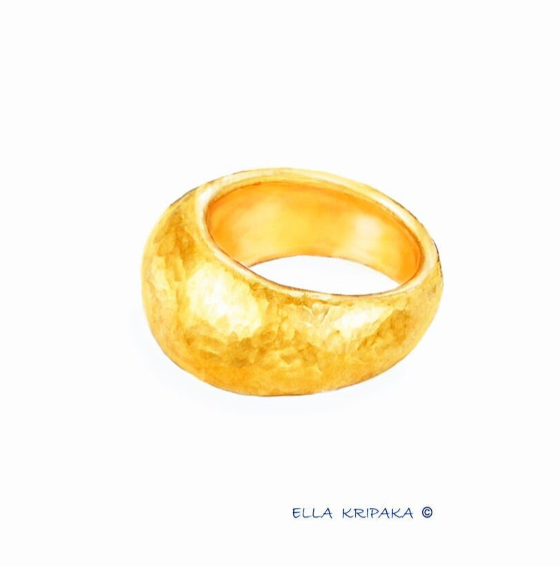 Custom Solid 24k 9999 Gold 20g/size 6US Hammered Ancient Rome Ring Signet 12mm Can Be 22k Gold