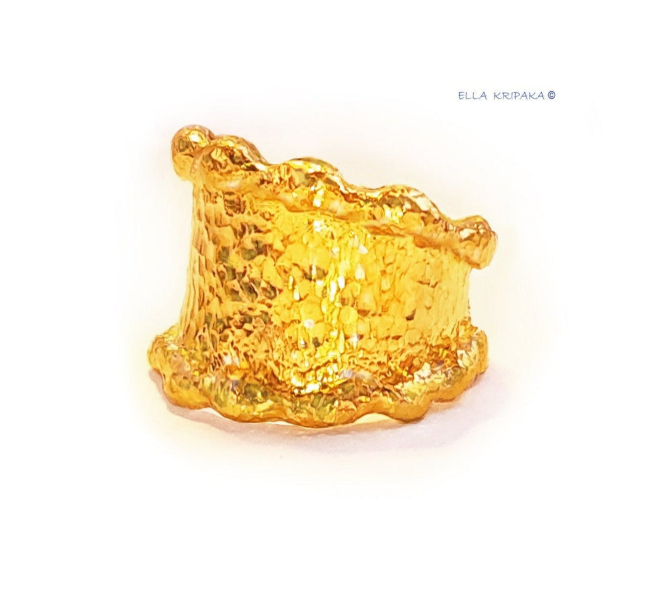Custom Solid 24k 9999 Gold 30g/size 6US Organic Hammered Ring Signet 20mm Can Be 22k Gold