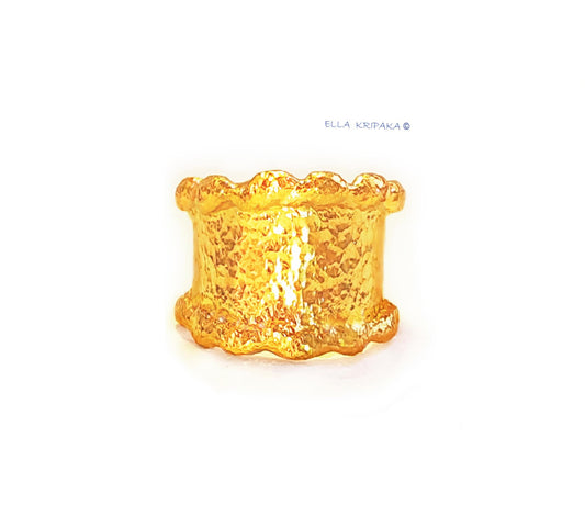 Custom Solid 24k 9999 Gold 42g size 6US Hammered Organic Ring 20mm