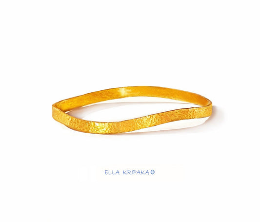 Custom Solid 22k Gold 32.4g Hammered Uneven 2 Bangles 4.5mm