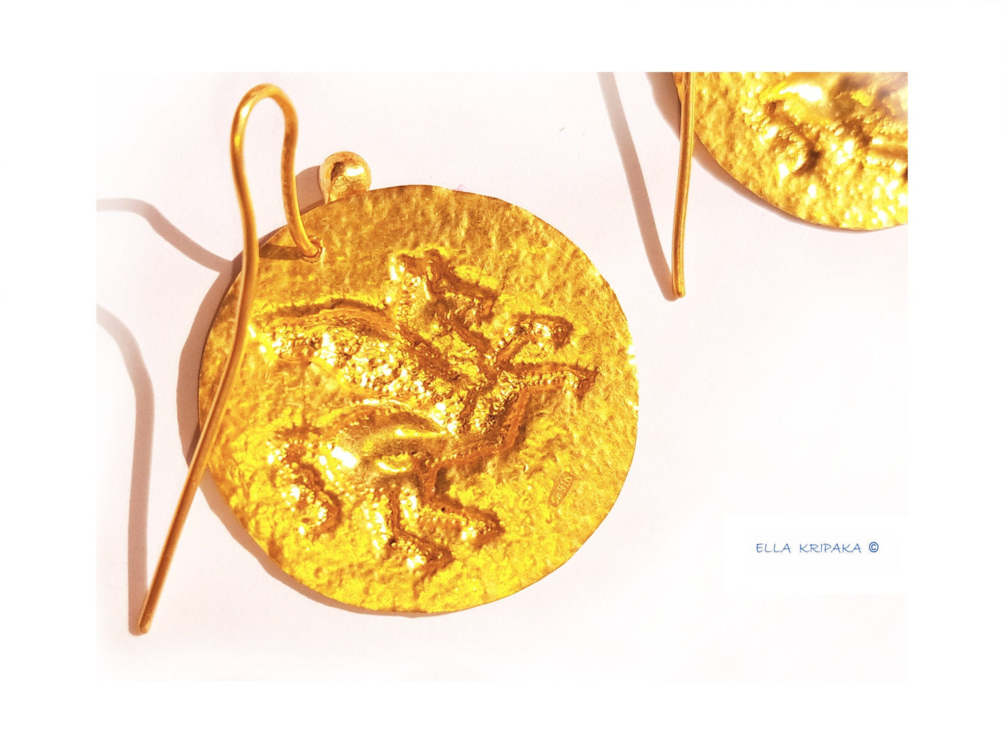 Custom 24K 9999 Gold 10g & 30g Hammered Pegasus Earrings Ancient Greece 35mm & 55mm Can Be 22k Gold