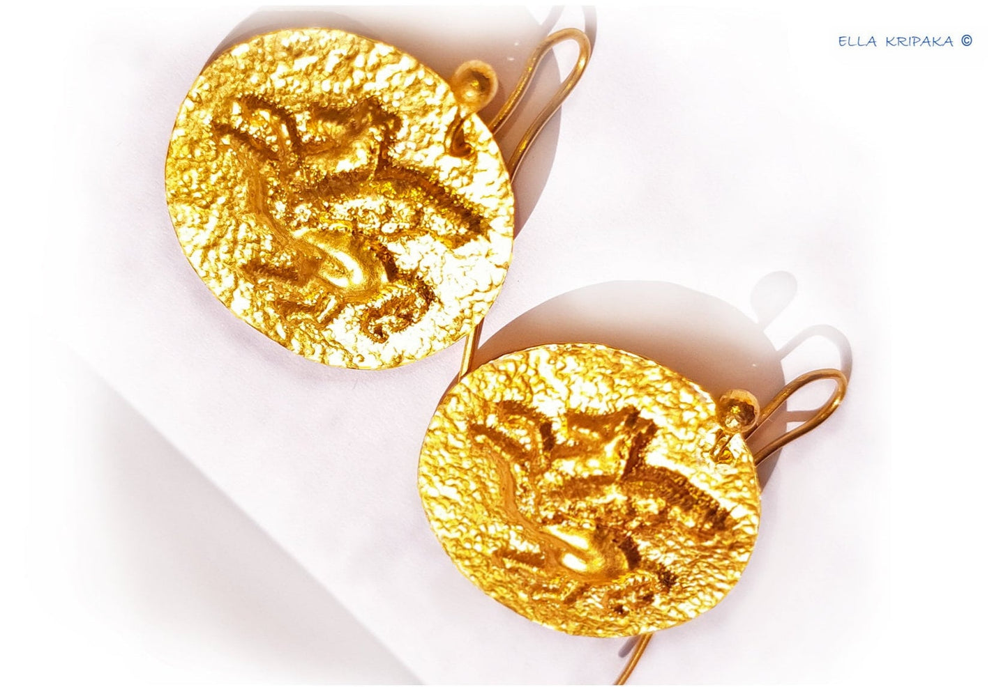 Custom 24K 9999 Gold 10g & 30g Hammered Pegasus Earrings Ancient Greece 35mm & 55mm Can Be 22k Gold