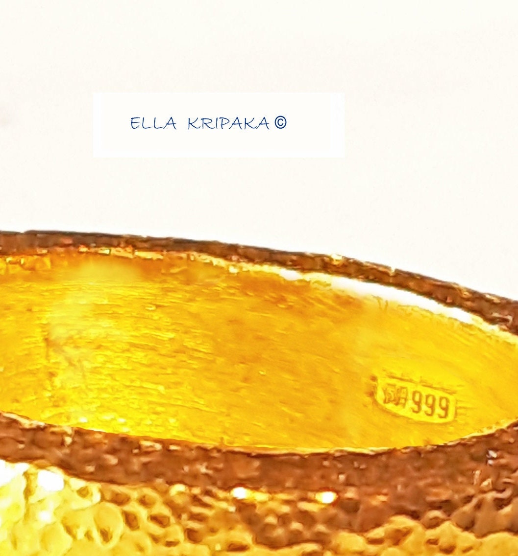 Custom Solid 24k 9999 Gold 23g/size 6US Hammered Ancient Rome Signet Ring 15mm Can Be 22k Gold