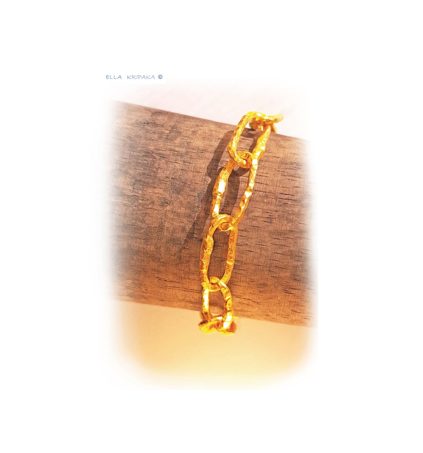 Custom Solid 24k 9999 Gold 50g/size 7in Hammered Organic Chain Bracelet 12mm Can Be 22k Gold