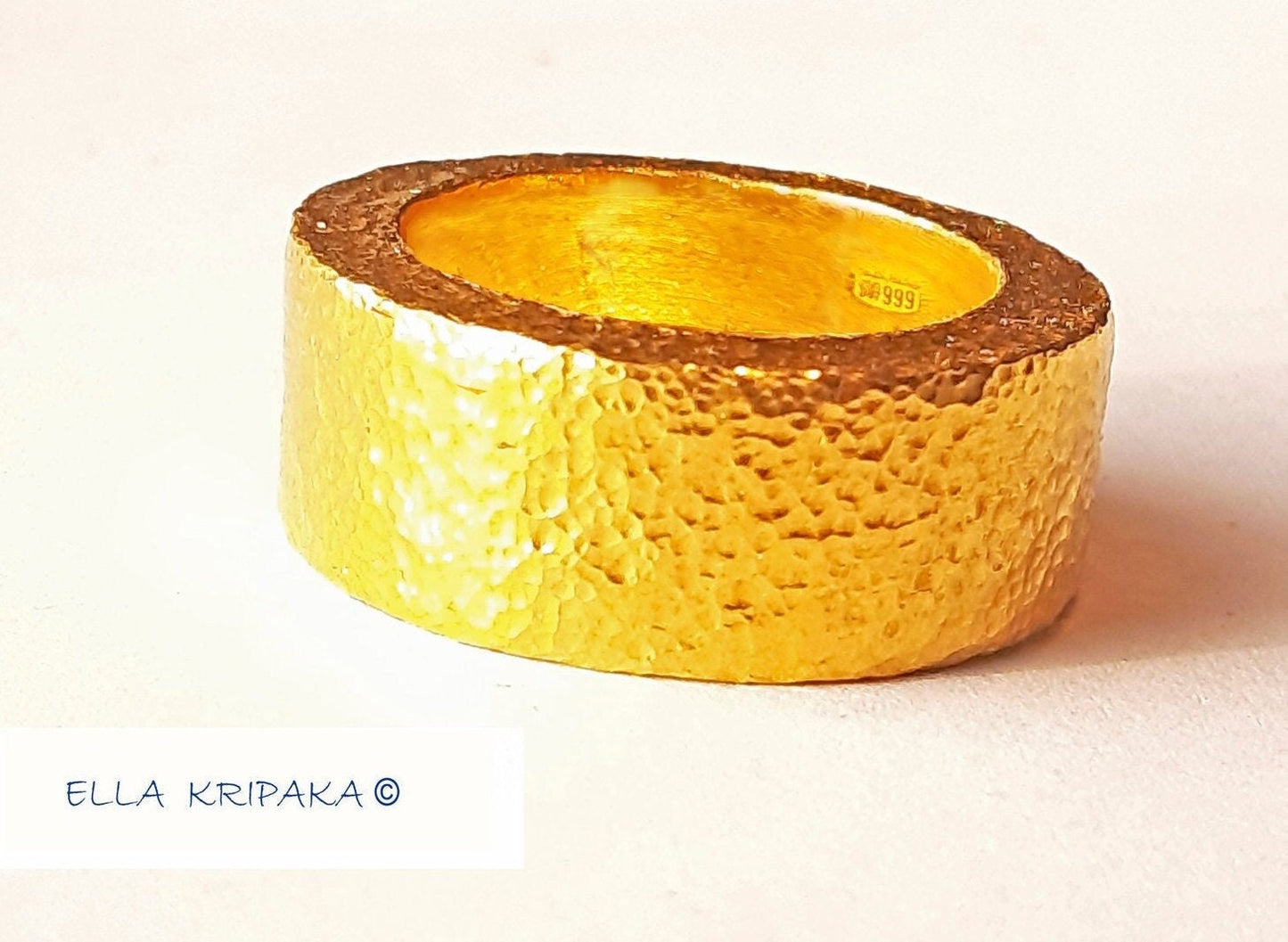 Custom Solid 24k 9999 Gold 47g size 6US Hammered Ancient Rome Ring 10mm