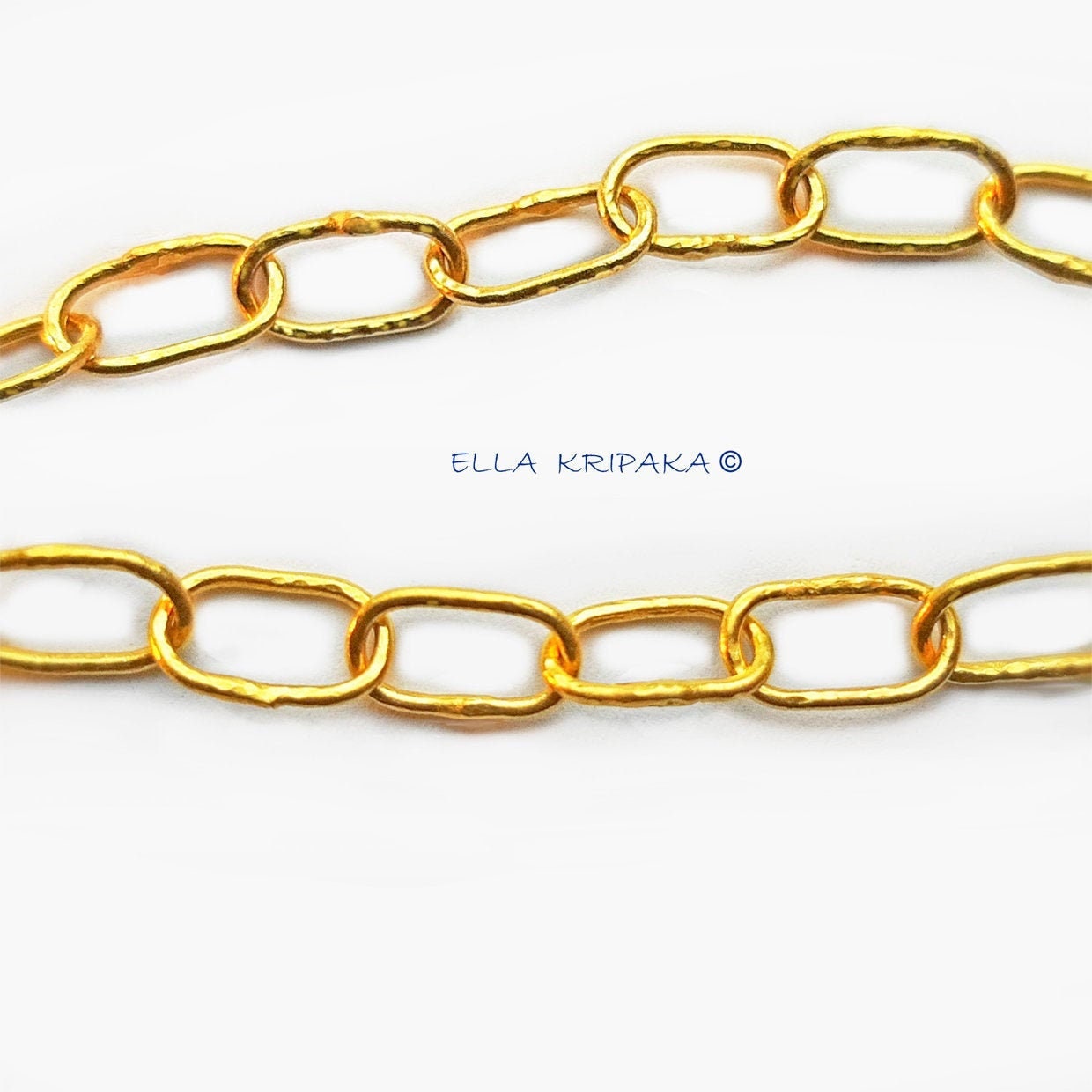 Custom Solid 22k 92.5% Gold 30g Hammered Chain Necklace Durable, Link 7.2mm, Length 56cm 22in Thick Hook Clasp