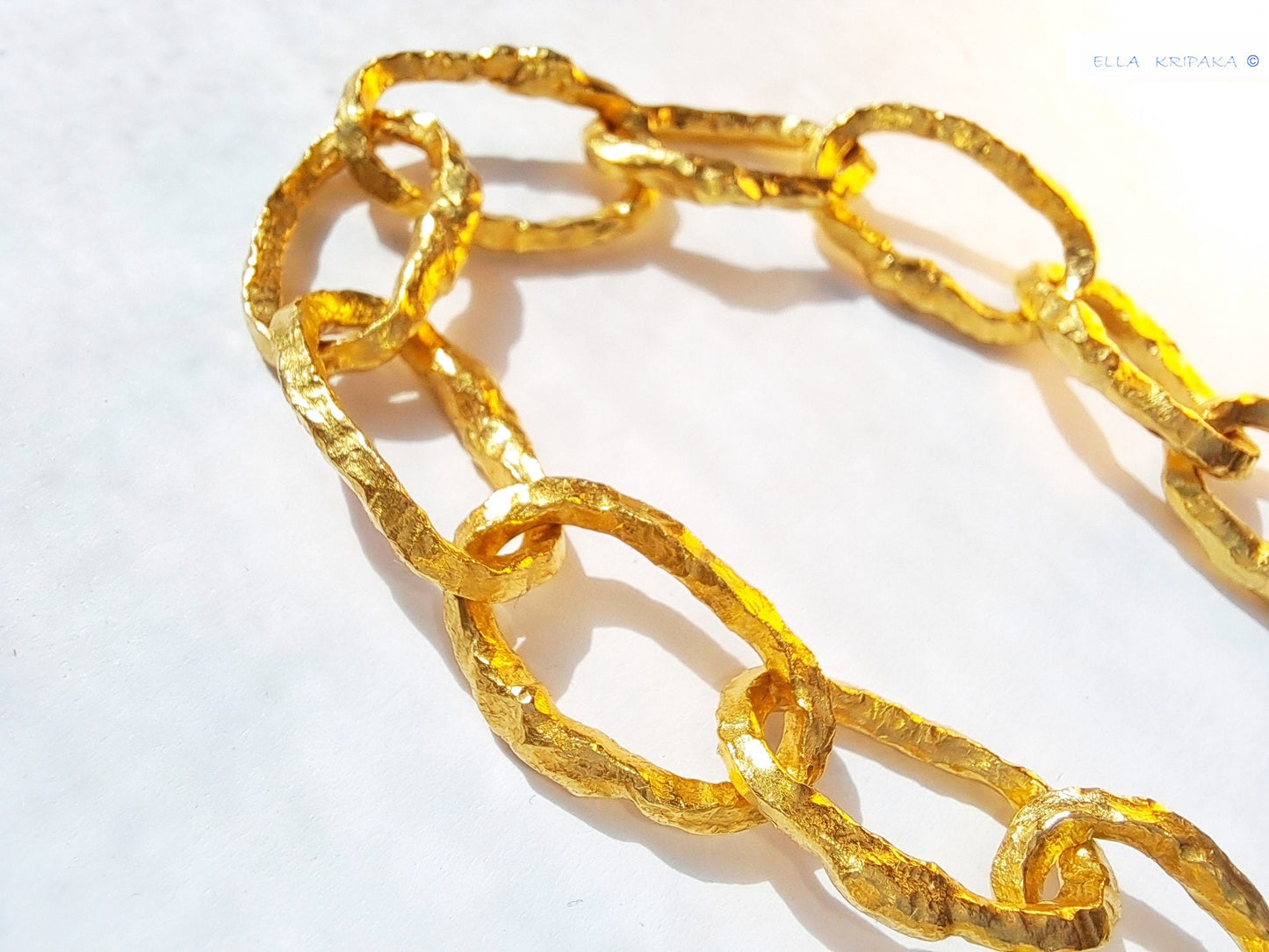 Custom Solid 24k 9999 Gold 50g/size 7in Hammered Organic Chain Bracelet 12mm Can Be 22k Gold