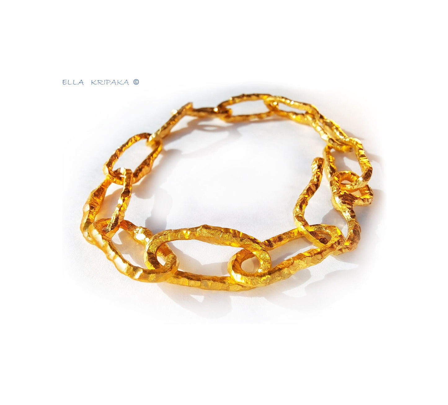 Custom Solid 24k 9999 Gold 50g/size 7in Hammered Organic Chain Bracelet 12mm Can Be 22k Gold