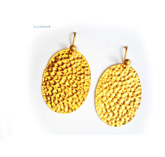 Hammered 24k 9999 Gold 8.5g & 25g Organic Oval Earrings Custom 22k