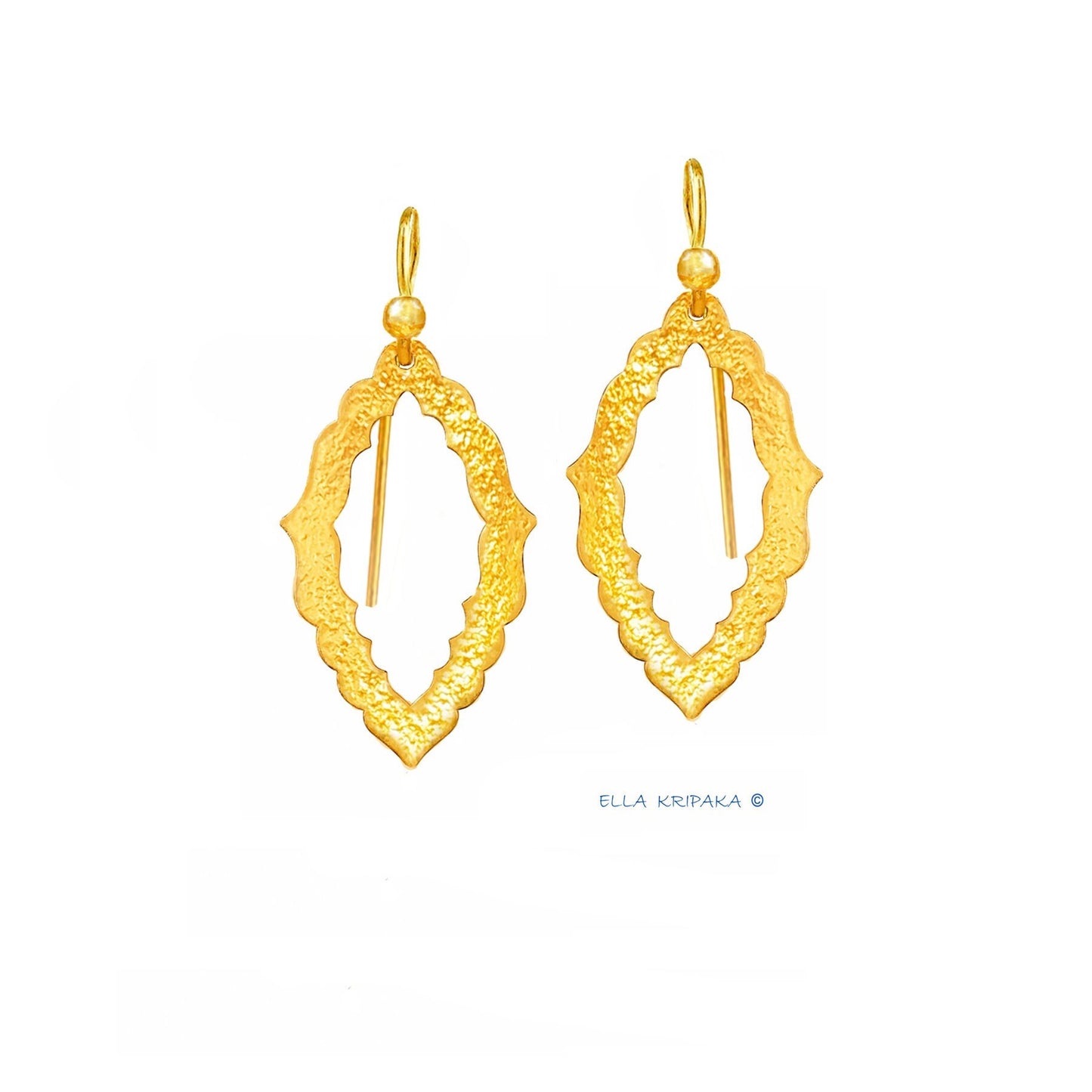 Solid 24k 9999 gold hammered Byzantine Empire baroque pattern earrings with a textured surface and polished finish