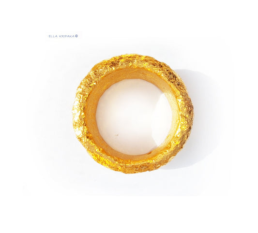 Hammered 24k 9999 Gold 26g Organic Ring Signet 15mm Thick 2.5mm 22k