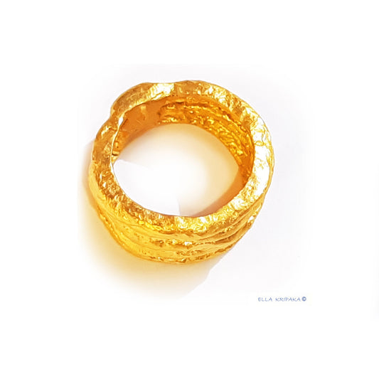 Hammered Solid 24k 9999 Gold 9g Organic Ring 9mm Thick 2.5mm 22k