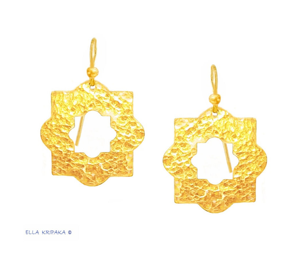 Custom Solid 24K 9999 Gold 8g & 25g Hammered Byzantine Empire Ornament Earrings 35mm & 55mm Can Be 22k Gold