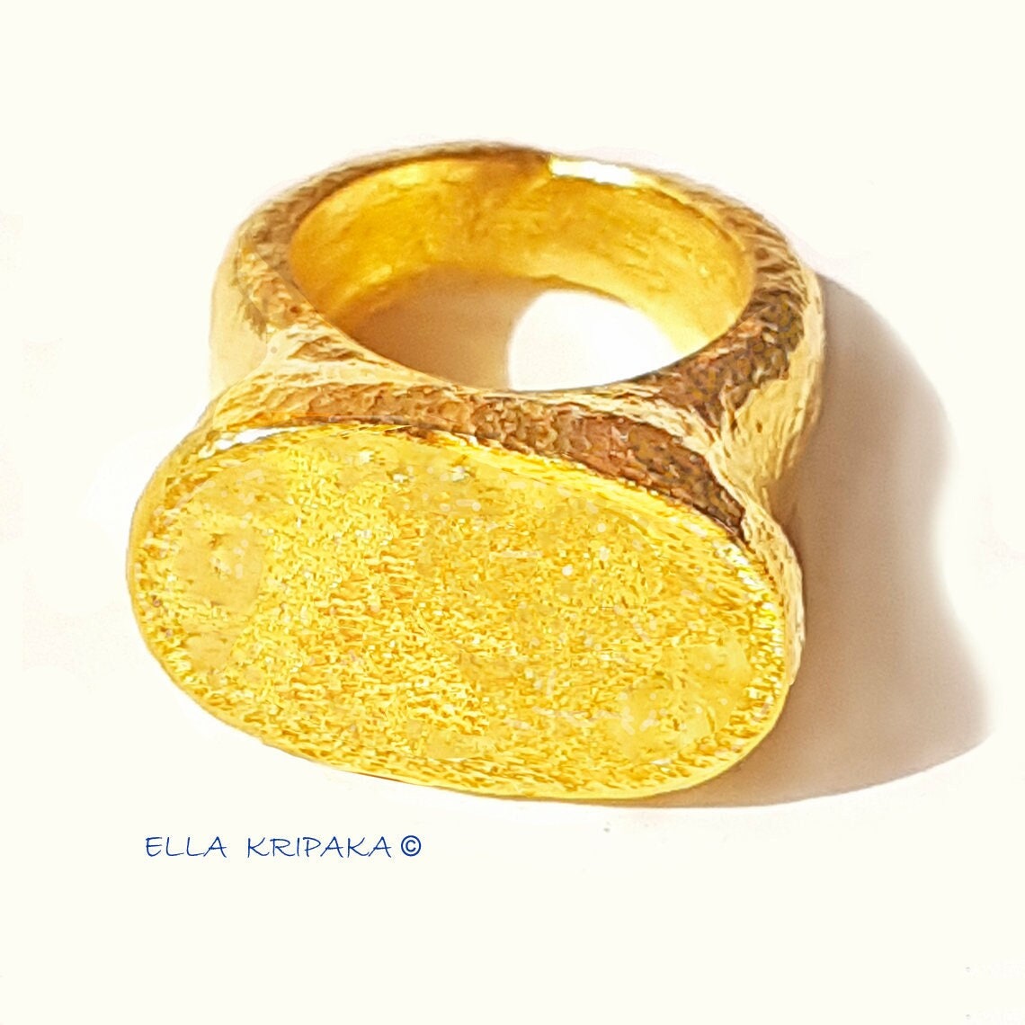 Custom Solid 24k 9999 Gold 65g/size 6US Hammered Ancient Egypt Signet Ring Can Be 22k Gold
