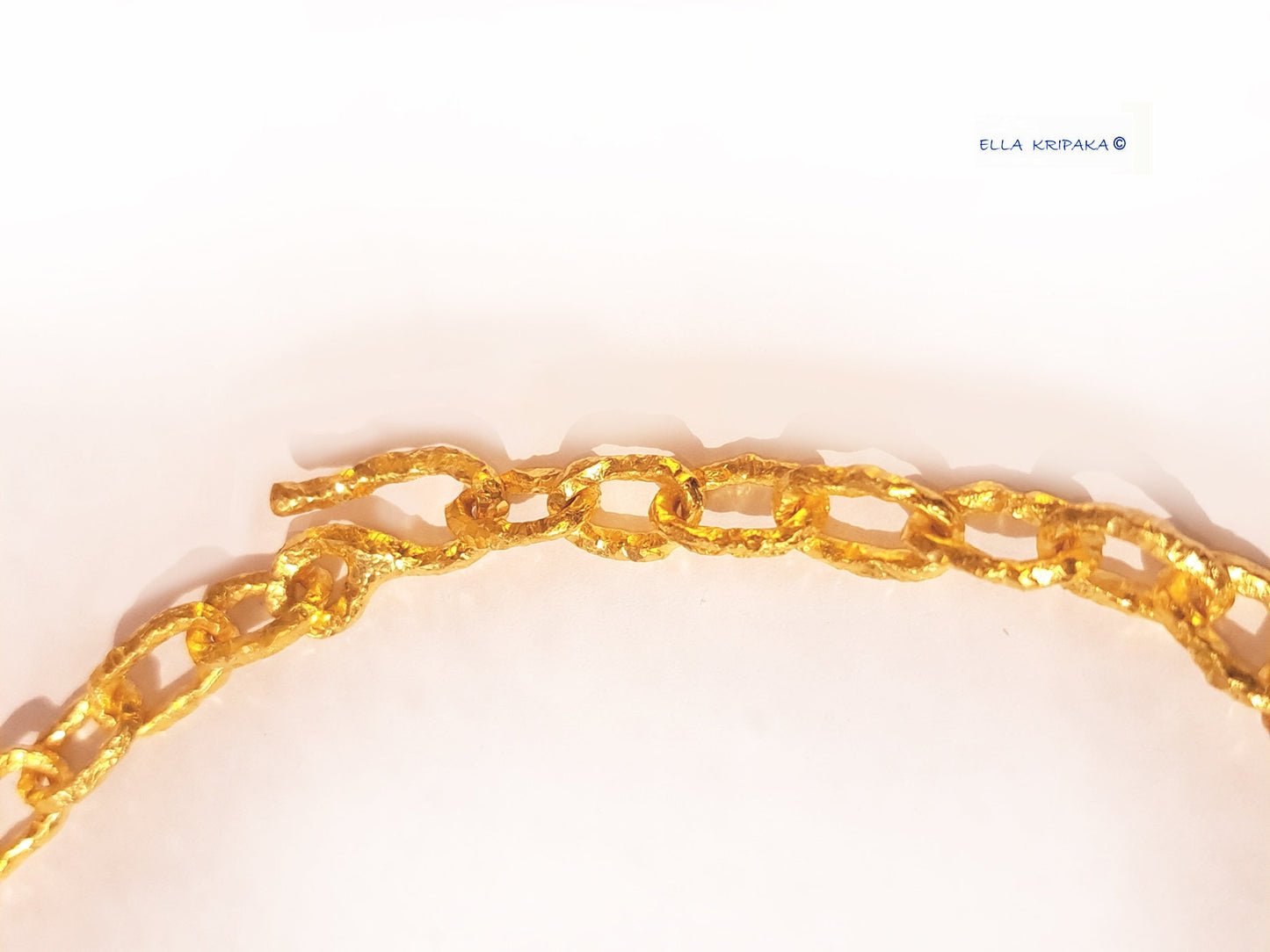 Custom Solid 24k 9999 Gold 130g Length 23in Hammered Organic Chain Necklace 8.5mm Can Be 22k Gold