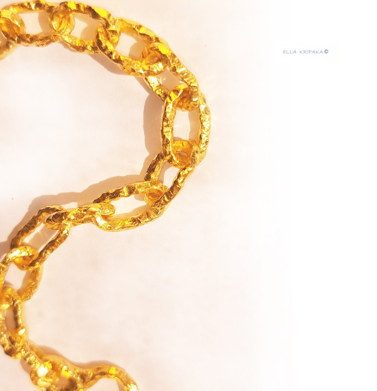 Custom Solid 24k 9999 Gold 130g Length 23in Hammered Organic Chain Necklace 8.5mm Can Be 22k Gold
