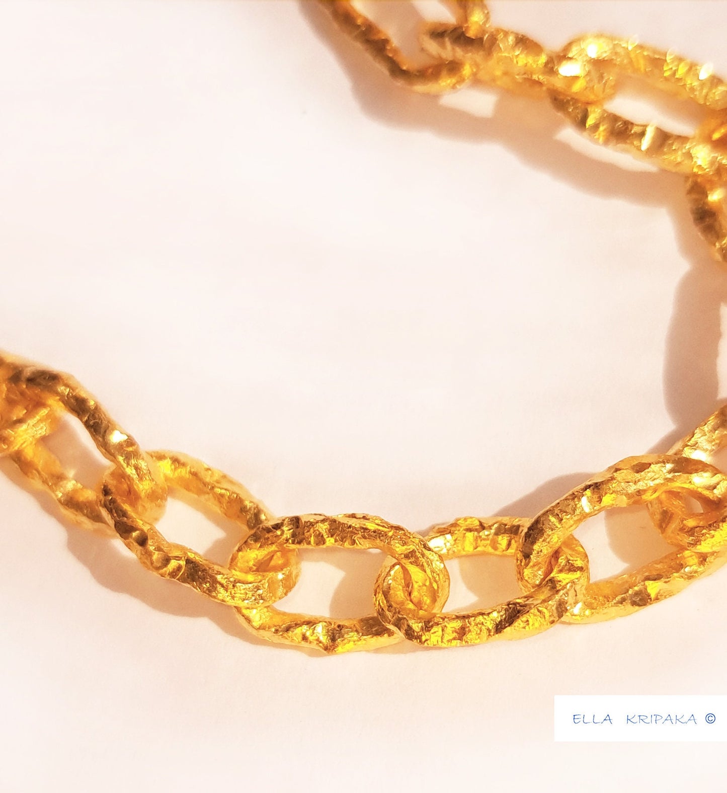 Custom Solid 24k 9999 Gold 130g Length 23in Hammered Organic Chain Necklace 8.5mm Can Be 22k Gold