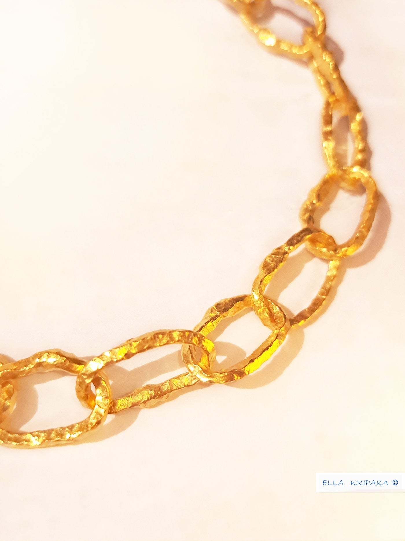 Custom Solid 24k 9999 Gold 150g Length 23in Hammered Organic Chain Necklace 12mm Can Be 22k Gold