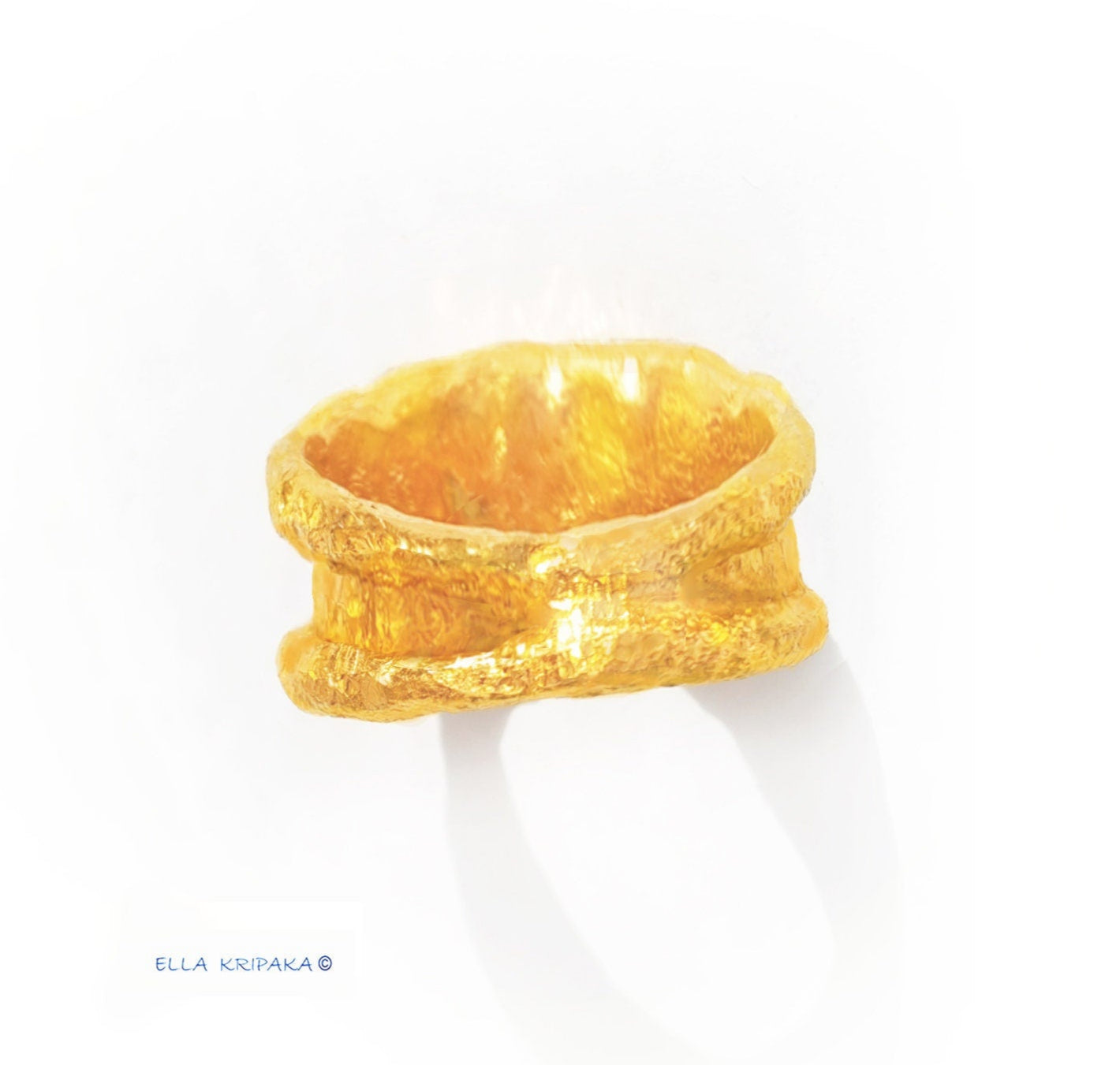 Custom Solid 24k 9999 Gold 38.5g/size 6US Hammered Organic Signet Ring 15mm Can Be 22k Gold