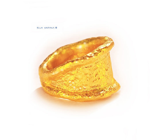 Hammered 24k 9999 Gold 38.5g Organic Ring Signet 15mm Thick 3.5mm 22k