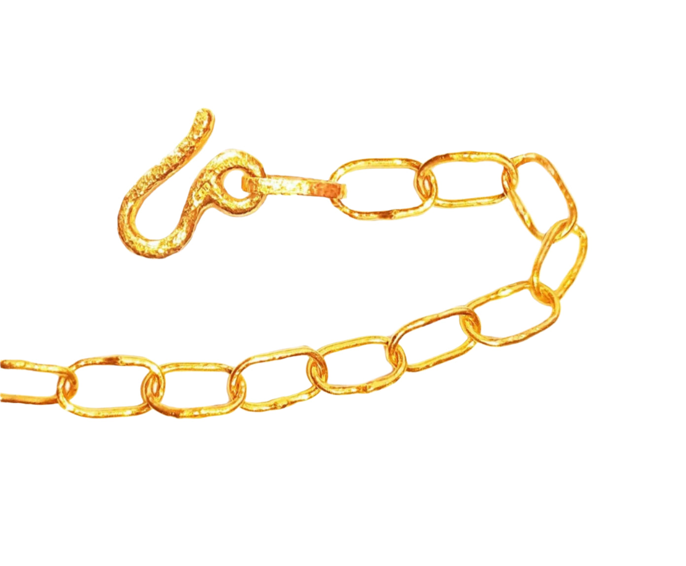 Custom Solid 22k 92.5% Gold 30g Hammered Chain Necklace Durable, Link 7.2mm, Length 56cm 22in Thick Hook Clasp