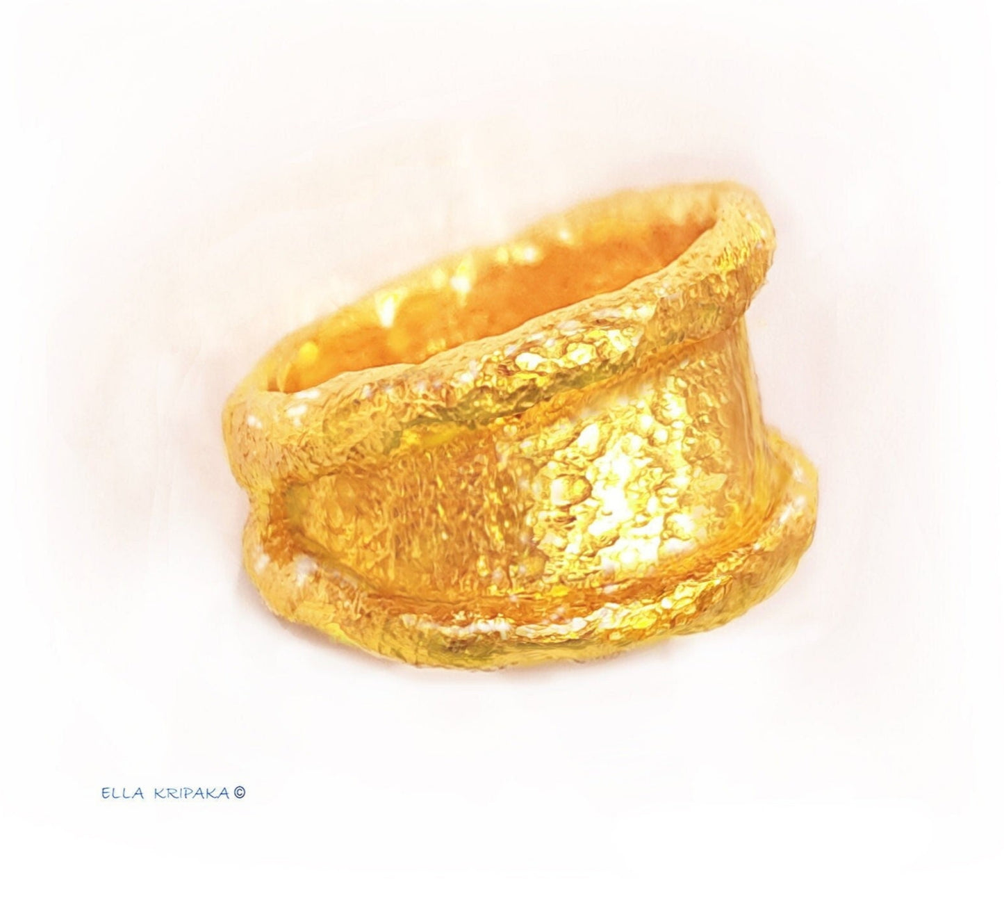 Custom Solid 24k 9999 Gold 38.5g/size 6US Hammered Organic Signet Ring 15mm Can Be 22k Gold
