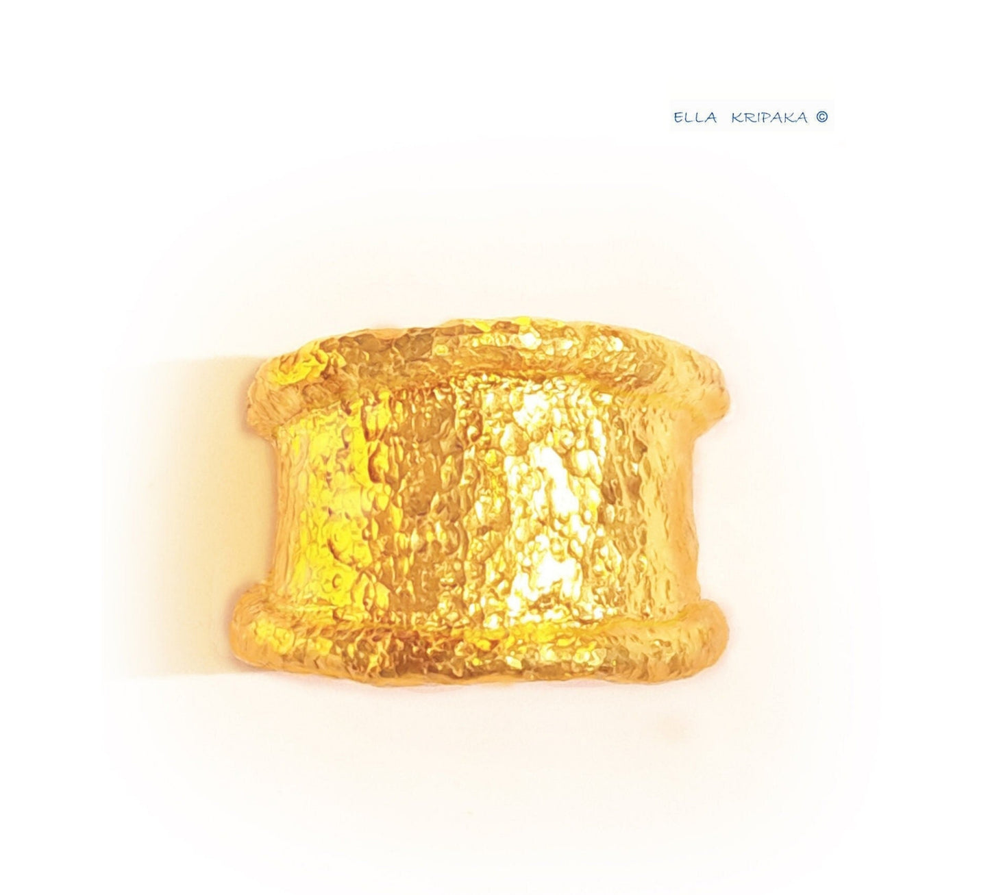 Custom Solid 24k 9999 Gold 38.5g/size 6US Hammered Organic Signet Ring 15mm Can Be 22k Gold