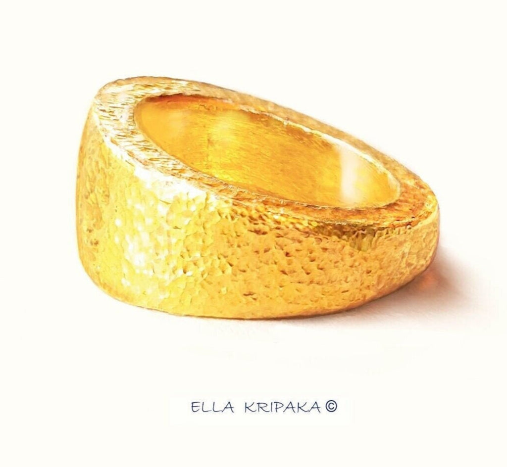 Custom Solid 24k 9999 Gold 14g/size 6US Hammered Ancient Rome Ring Signet 11mm Can Be 22k Gold