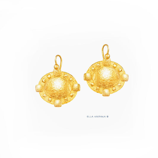 Hammered 24k 9999 Gold 9g &26g Byzantine Dome Earrings Custom 22k
