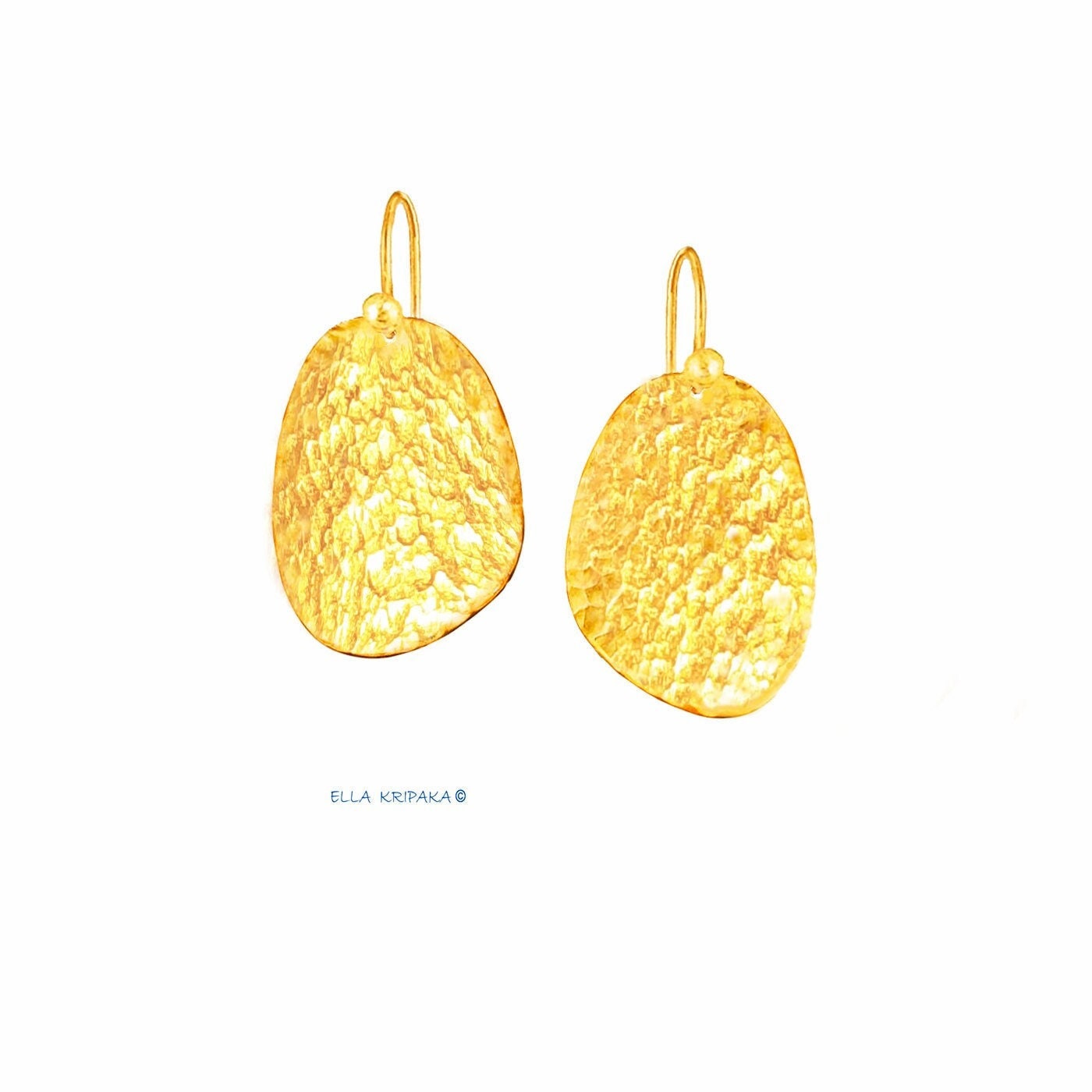 Custom Solid 24K 9999 Gold 8.5g and 25g Hammered Organic Earrings 40mm and 60mm Can Be 22k Gold