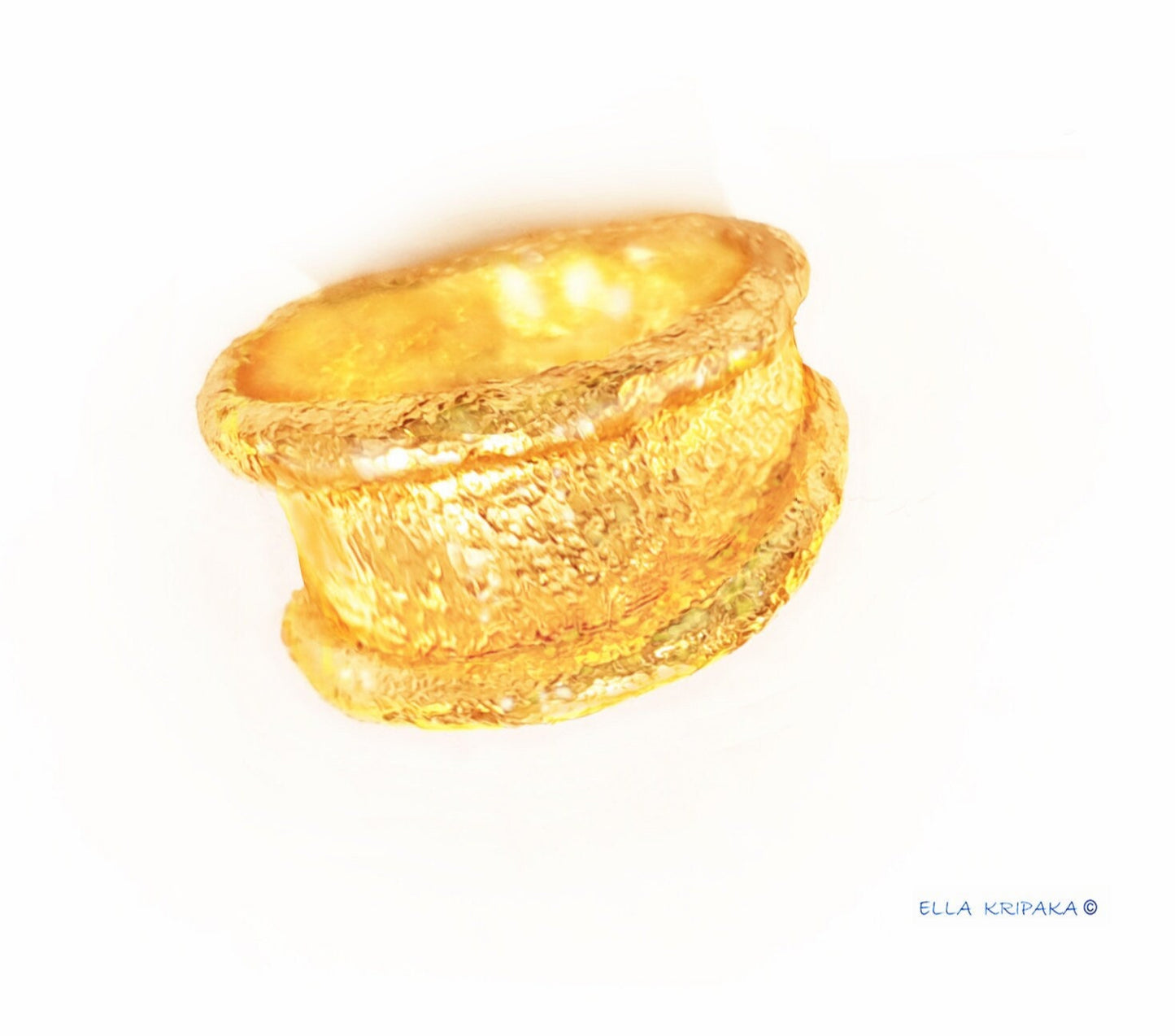 Custom Solid 24k 9999 Gold 38.5g/size 6US Hammered Organic Signet Ring 15mm Can Be 22k Gold