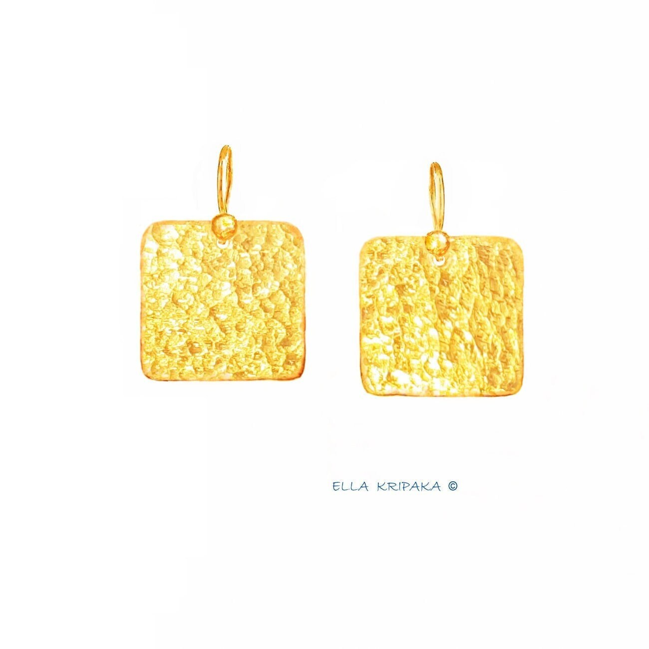 Custom 24k 9999 Gold 11.5g & 19g Hammered Square Thick Earrings 25mm & 30mm Can Be 22k Gold