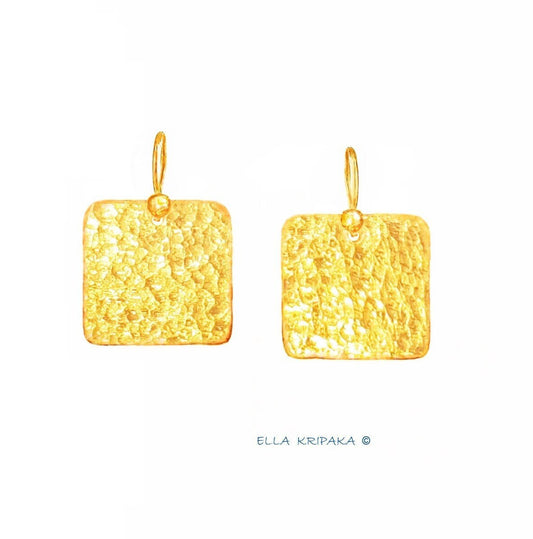 24k 9999 Gold hammered Square earrings Ancient Rome