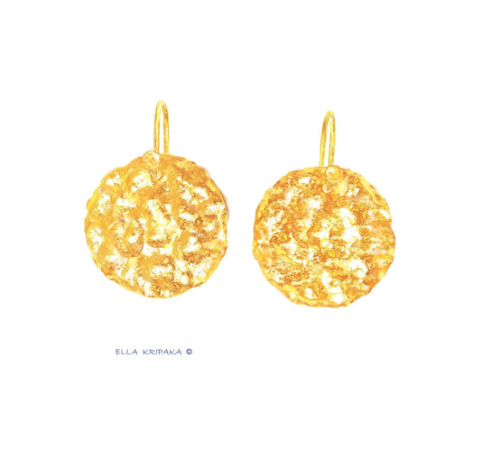 Hammered 24k 9999 Gold 9g & 26g Organic Disk Earrings Custom 22k