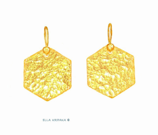 Hammered 24k Gold Hammered 9999 Gold Byzantine Empire and Ancient Rome Earrings, Hammered 22k Gold Earrings by Artist Ella Kripaka