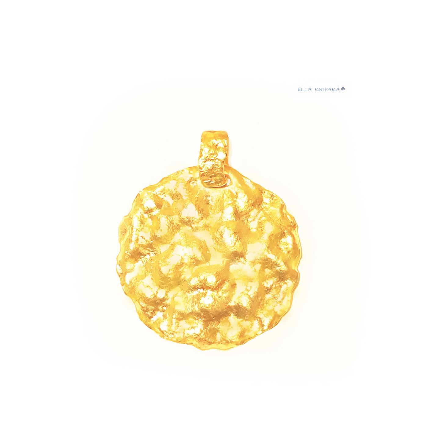Custom Solid 24k 9999 Gold 6g and 19g, Hammered Organic Wavy Disk Pendant Durable, Length 35mm and 56mm