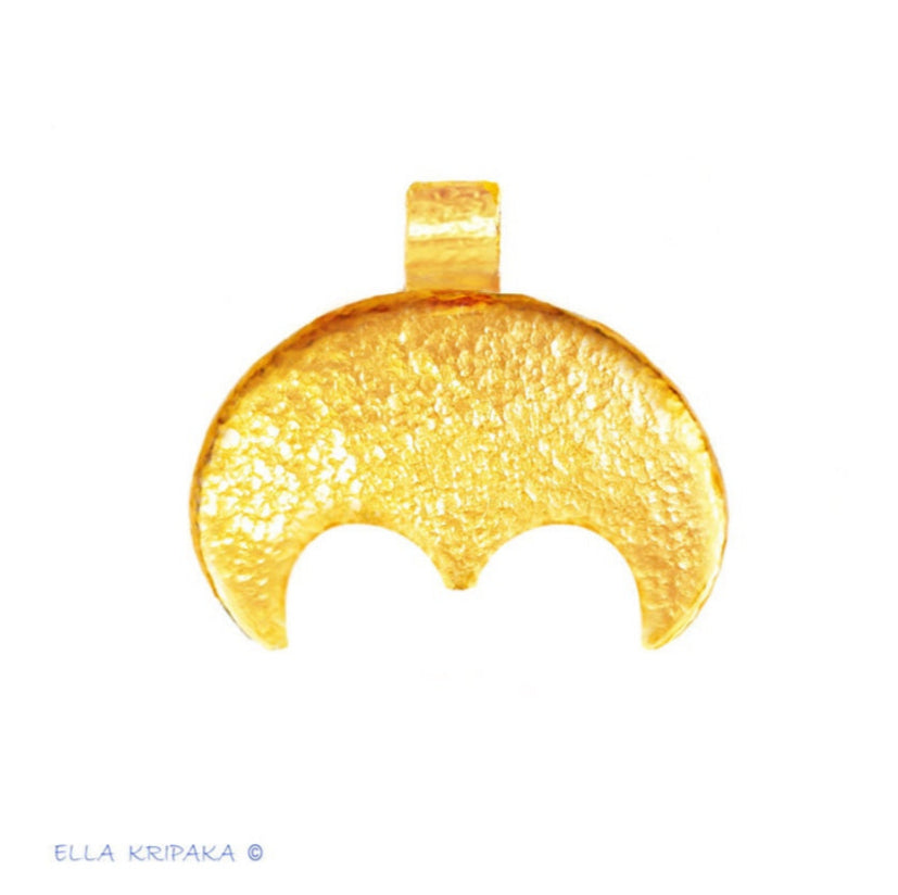 Custom Solid 24k 9999 Gold 6g and 18g Hammered Ancient Rome, Ancient Greece Moon Pendant Durable Length 28mm and 45mm