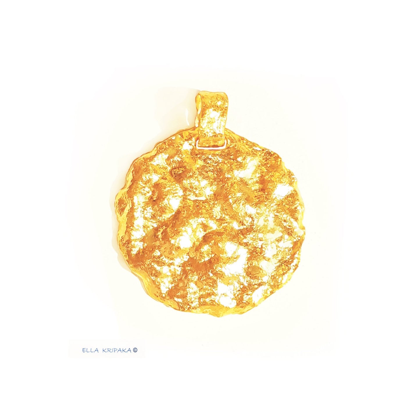 Custom Solid 24k 9999 Gold 6g and 19g, Hammered Organic Wavy Disk Pendant Durable, Length 35mm and 56mm
